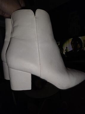 Women's White Block Heel Ankle Boots